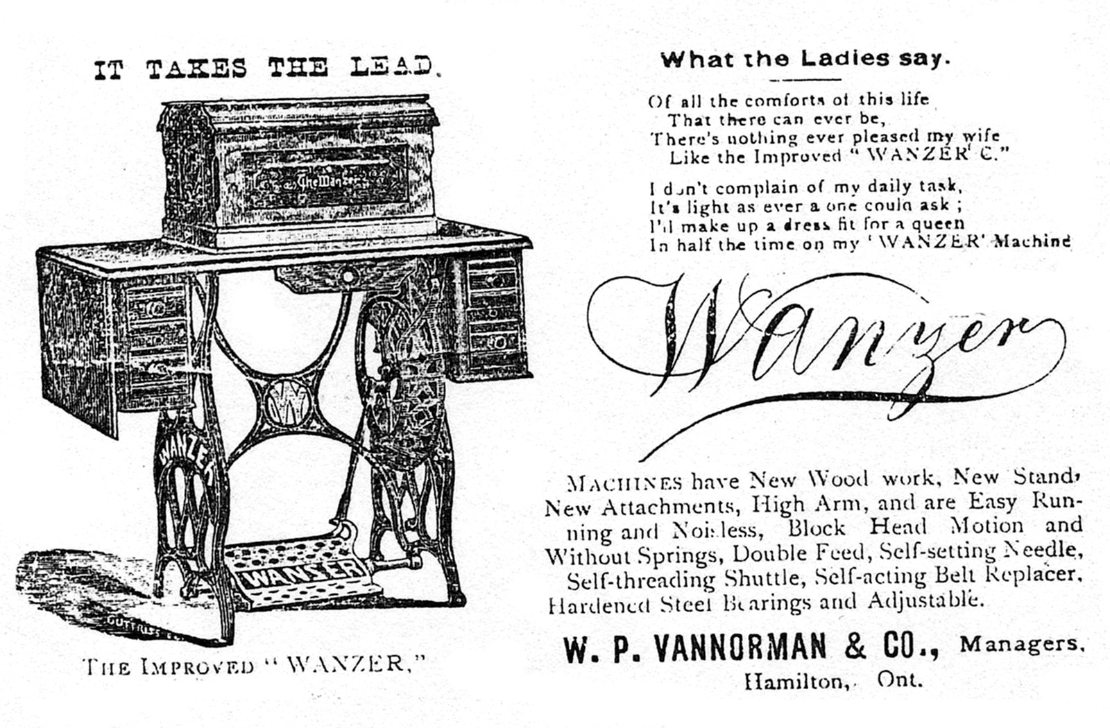 Wanzer ad sewing machine picture